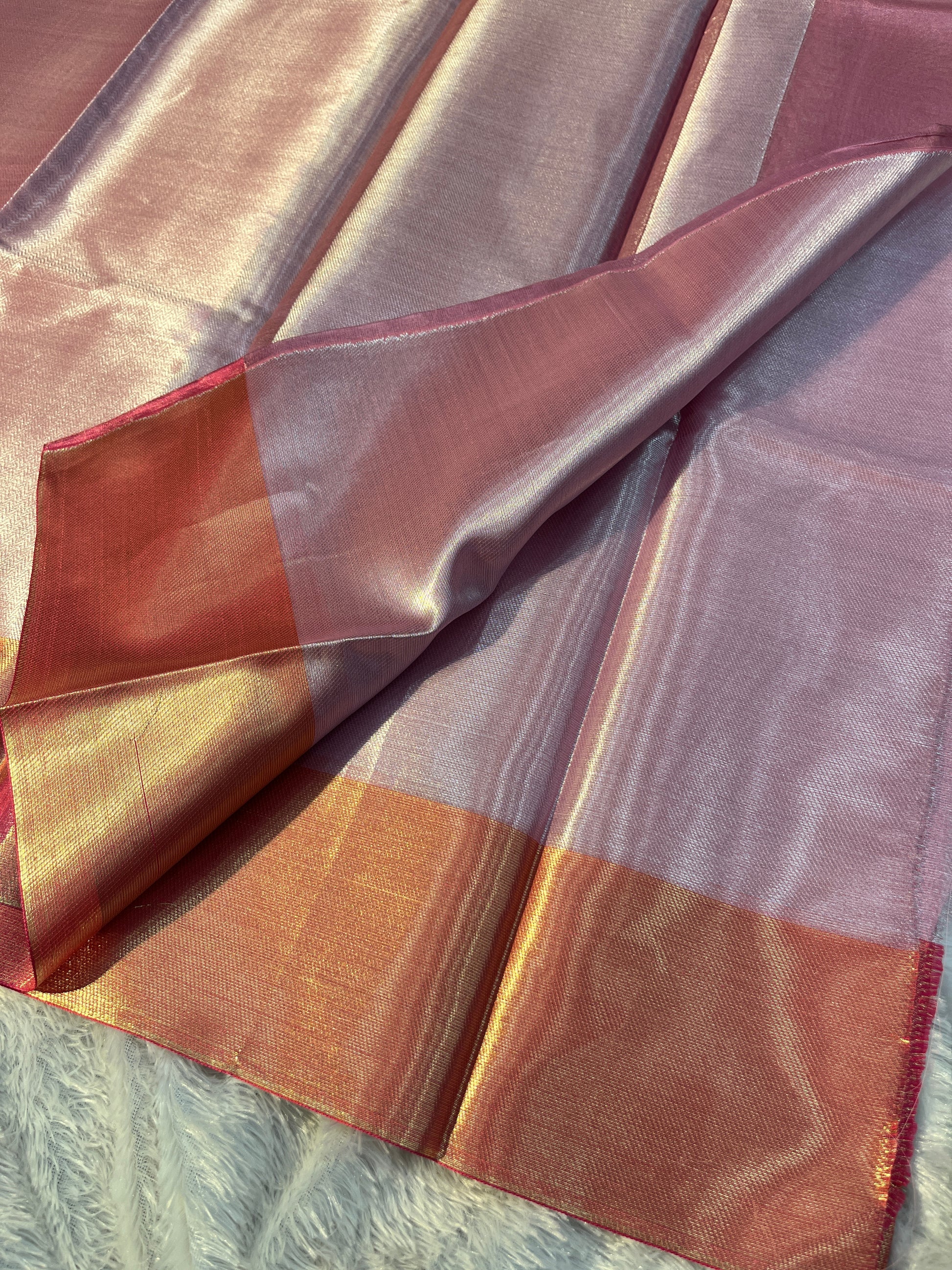 Tissue Patta Saree with Pink border Saree Ts30