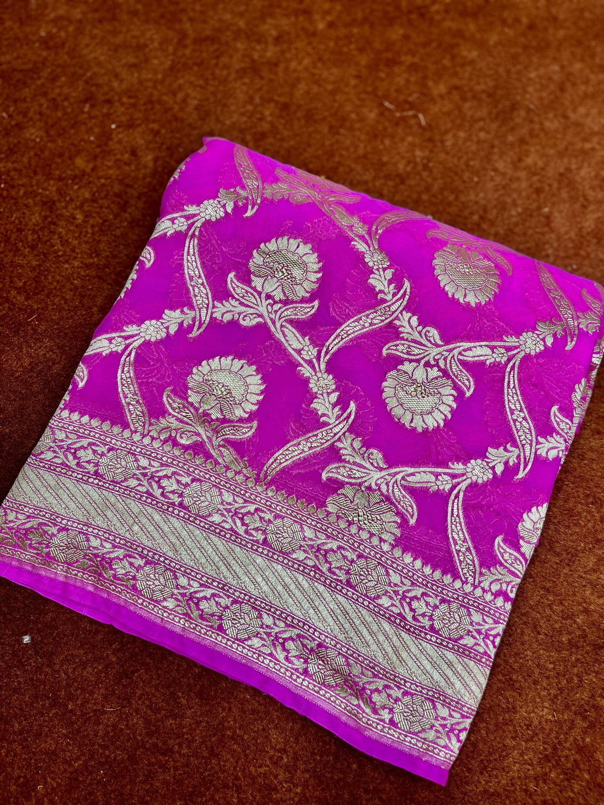 Lavender Pure Georgette Saree Handloom Banarasi Saree
