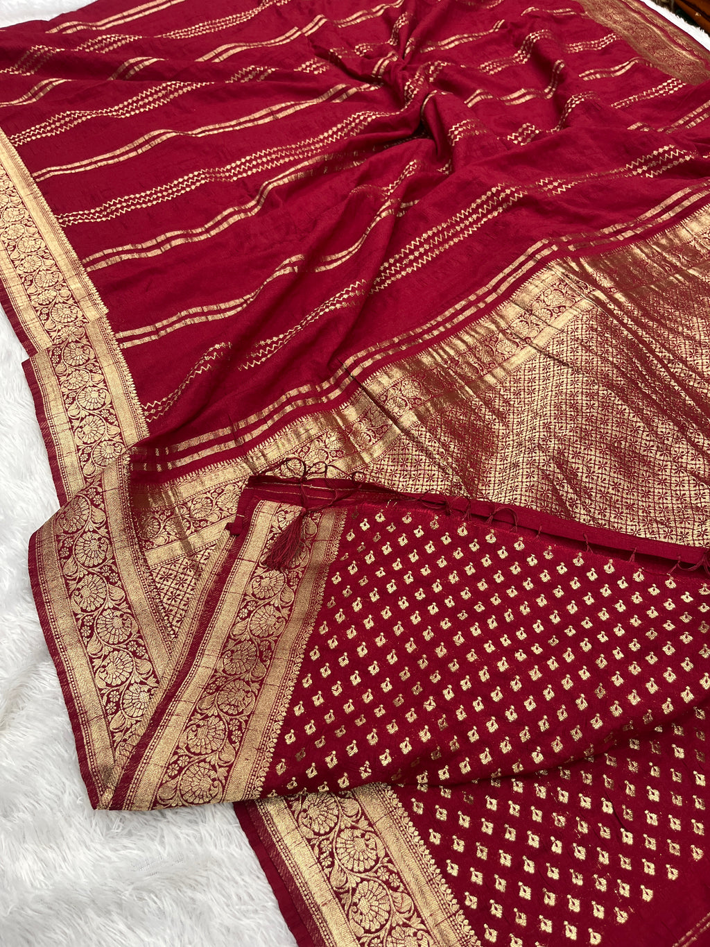Raw Silk Zari Lining Maroon Saree RS003