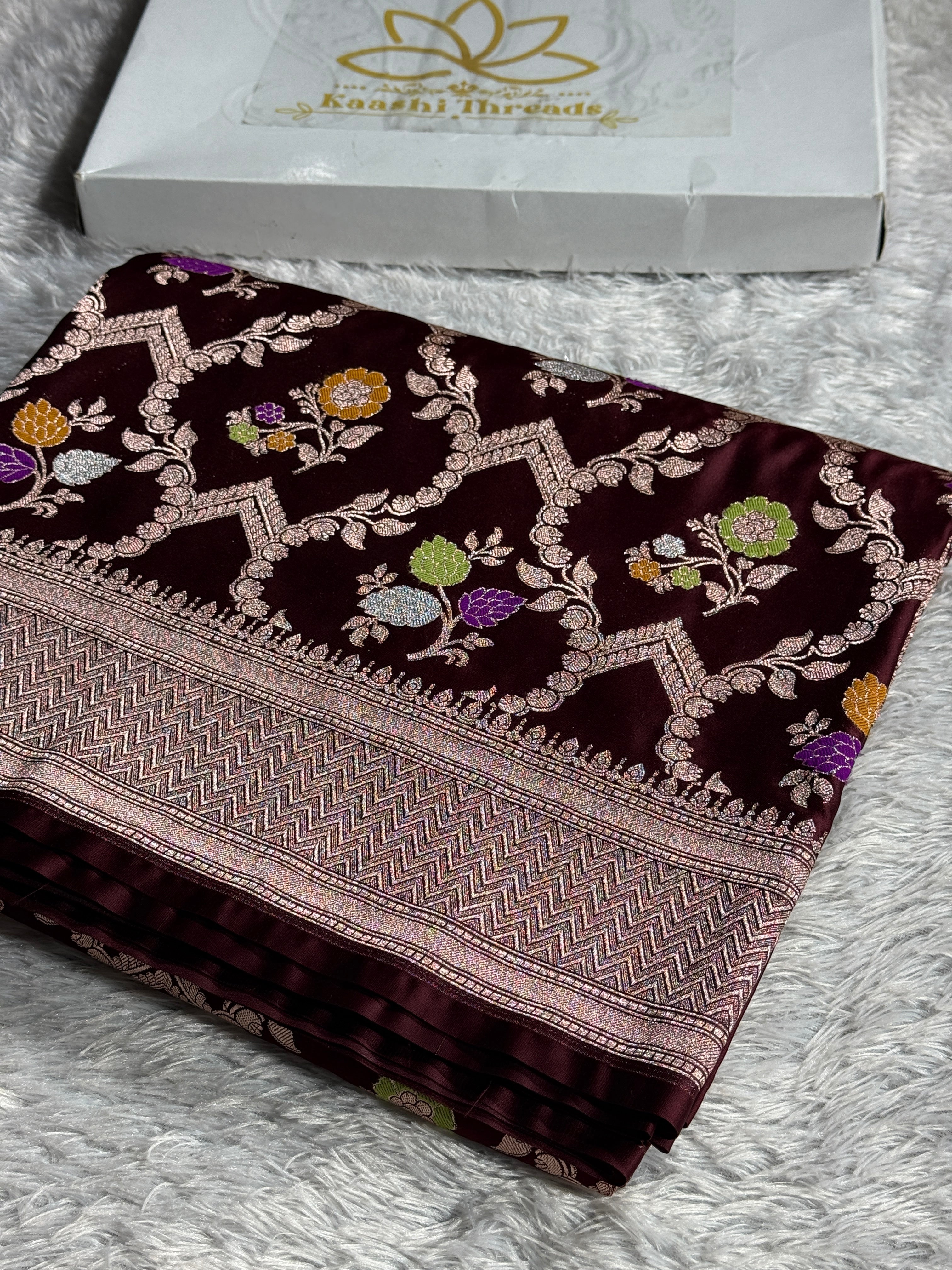 Wine Mashru Kataan Silk Saree with Meenakari Jaal Woven Design & Rich Zari Pallu | MKS634