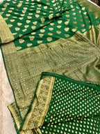 Raw Silk Zari Buta Green color Saree RS002