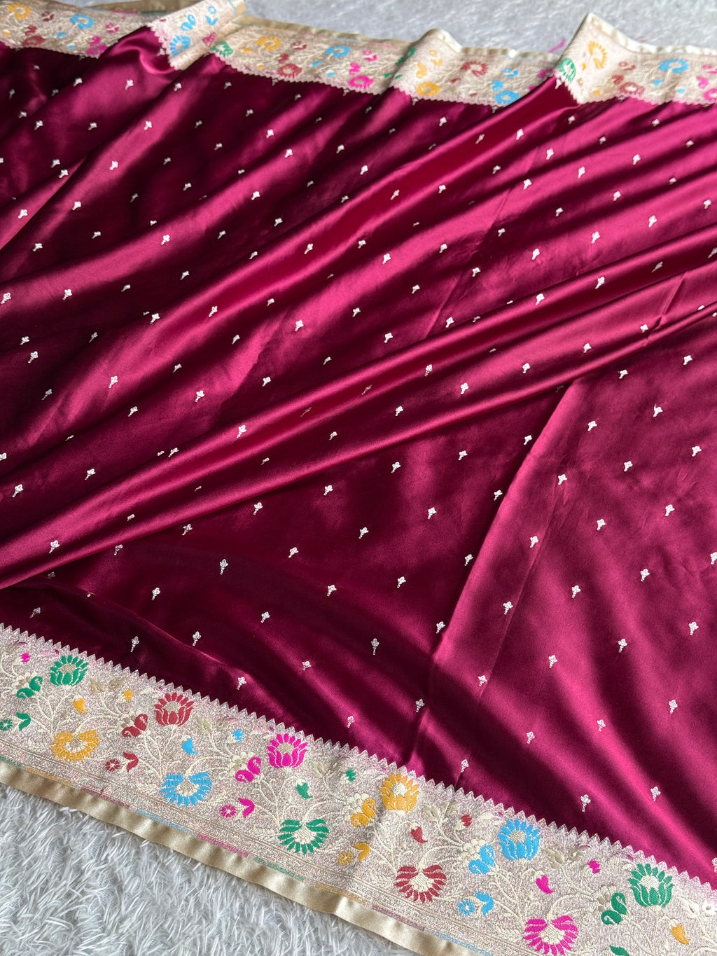 Royal Maroon Beige Mashru Kataan Silk Saree | Pathani Border Elegance | MKS654