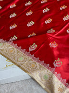 Maroon Beige Mashru Kataan Silk Saree with Silver Zari Meenakari Buta | MKS661