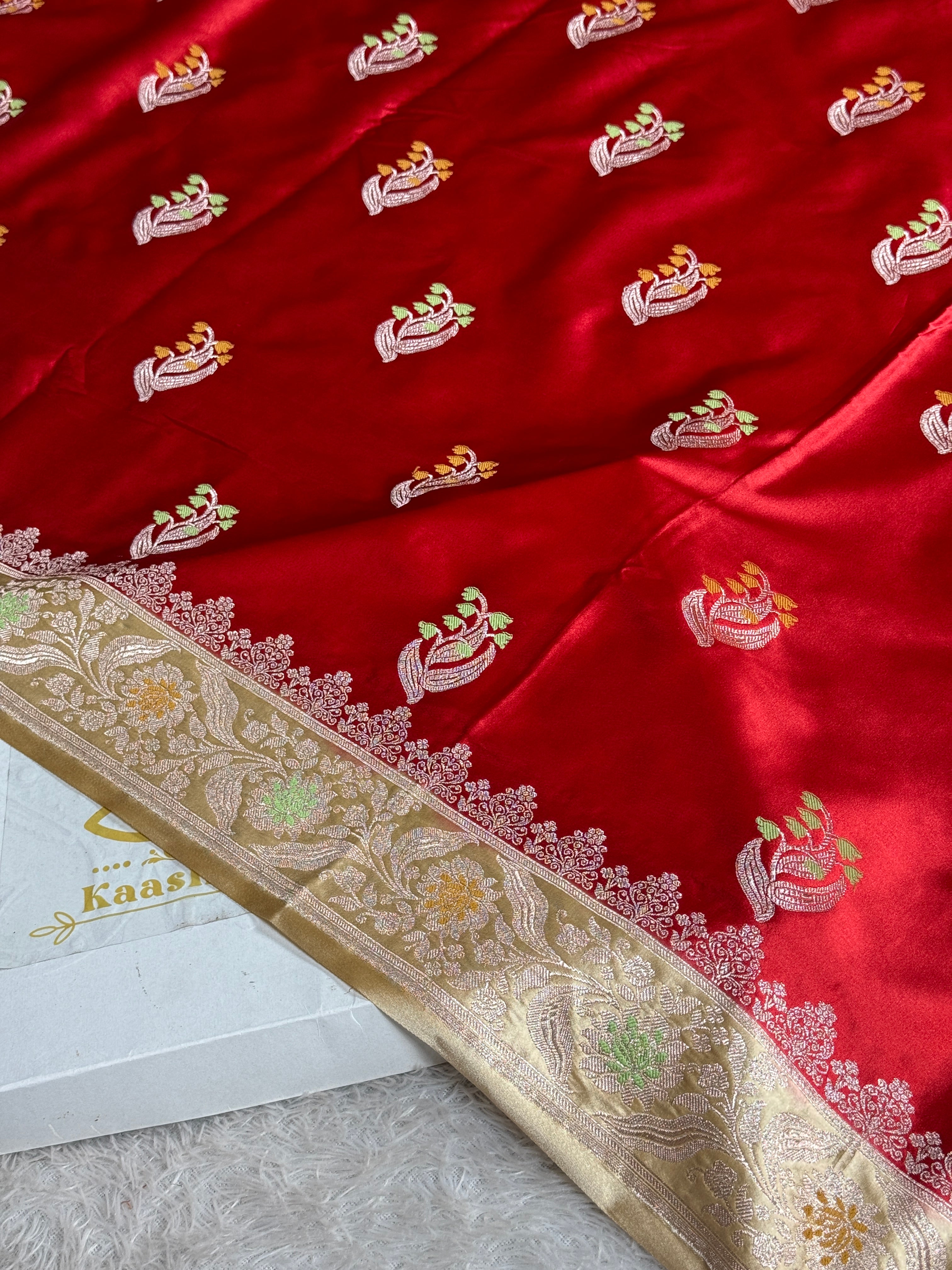 Maroon Beige Mashru Kataan Silk Saree with Silver Zari Meenakari Buta | MKS661