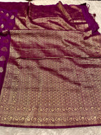 Raw Silk Zari Buta Magenta color Saree RS002