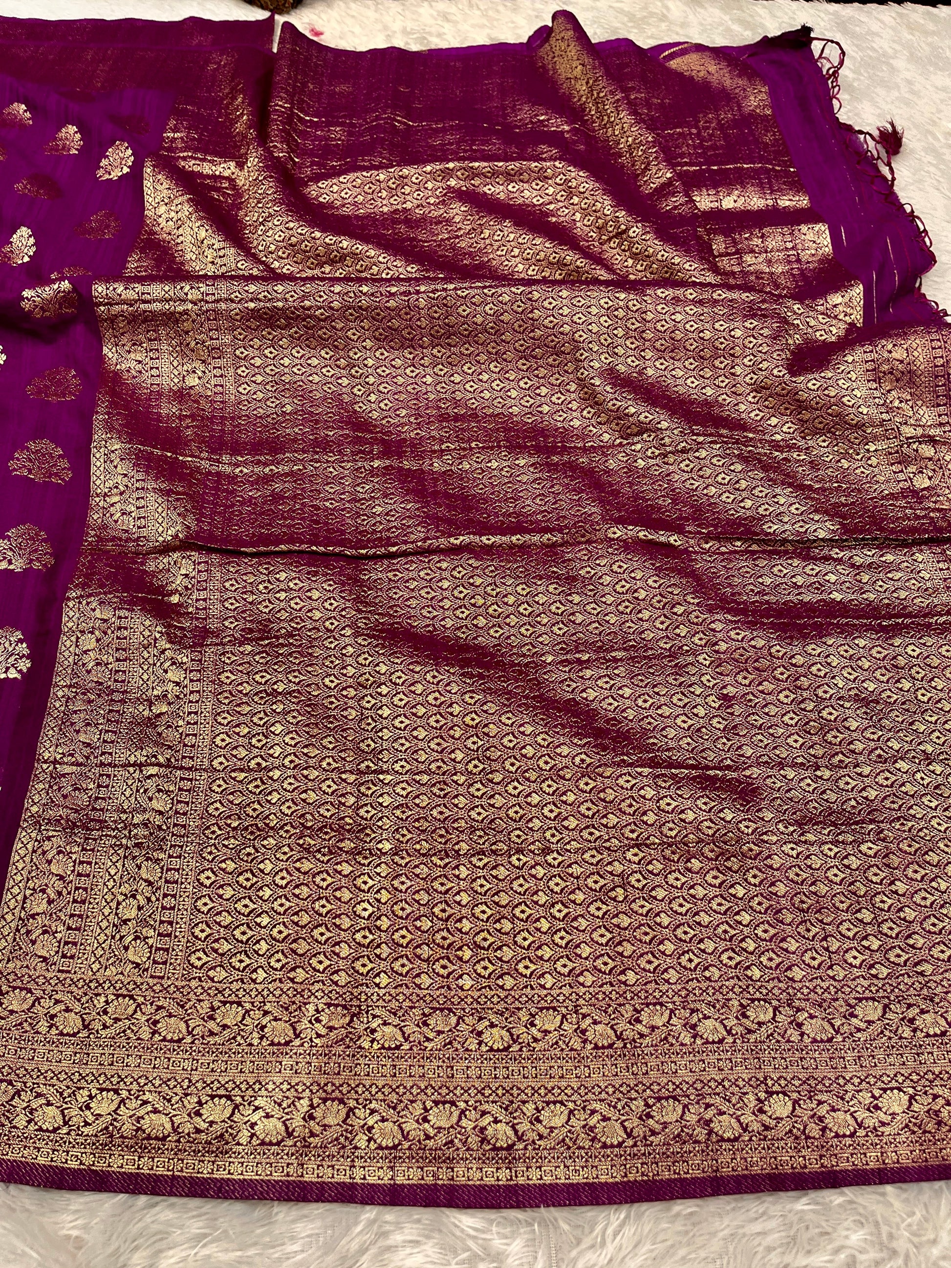 Raw Silk Zari Buta Magenta color Saree RS002