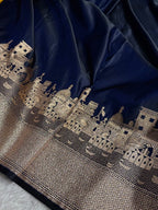 Mashru Kataan Silk Saree with Ghats Woven Design, Ikkat Border & Rich Zari Pallu – MKS406
