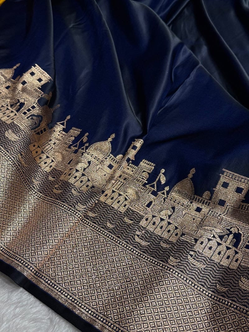 Mashru Kataan Silk Saree with Ghats Woven Design, Ikkat Border & Rich Zari Pallu – MKS406