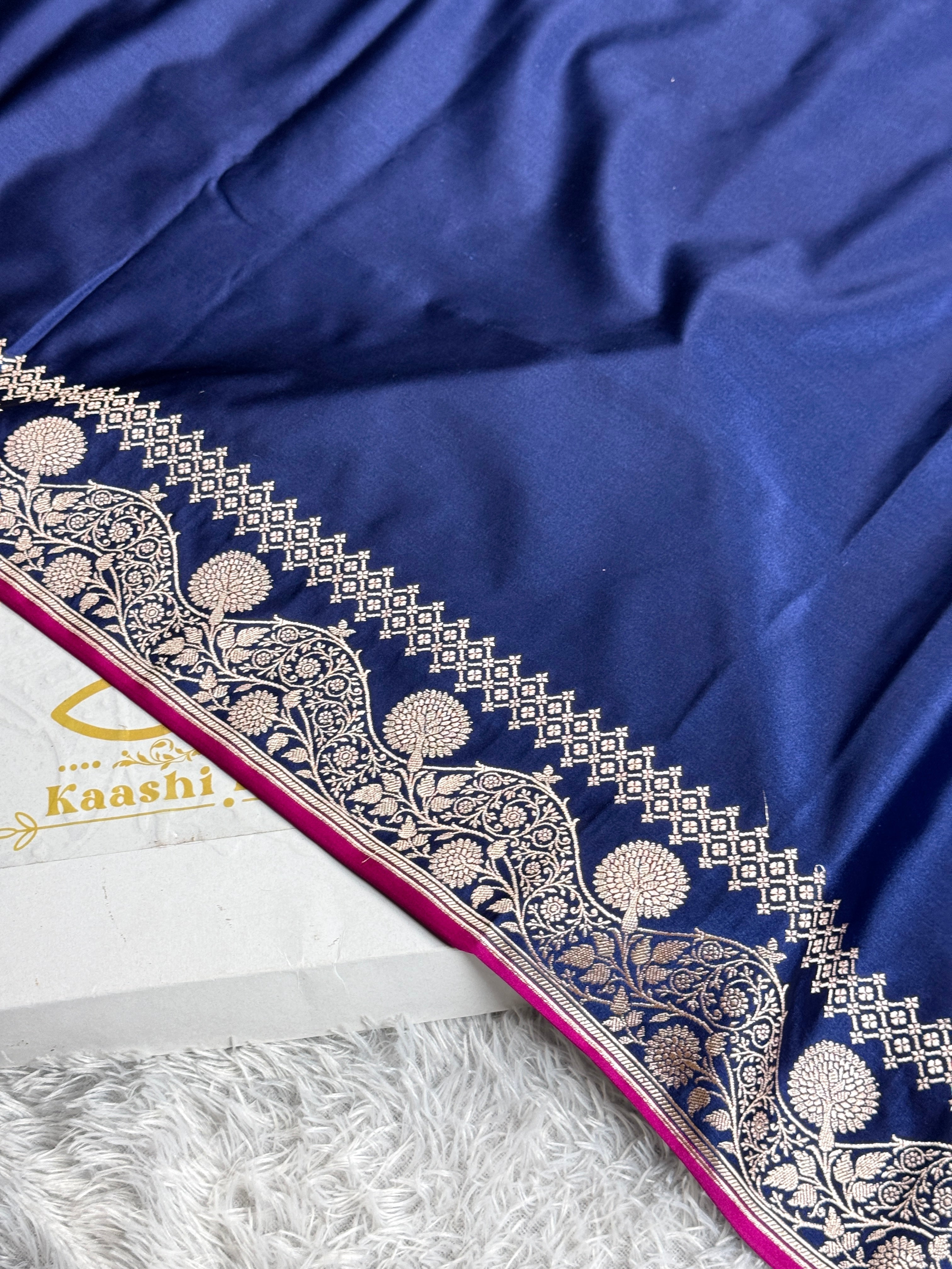 Blue Mashru Kataan Silk Saree with Zari Border & Rich Pallu – Banarasi Woven | MKS503