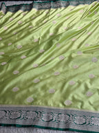 Sea Green Mashru Kataan Silk Banarasi Saree with Green Border & Rich Zari Pallu | MKS744