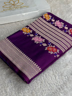 Purple Magenta Mashru Kataan Silk Banarasi Saree with Zari Meenakari Weaving | MKS742