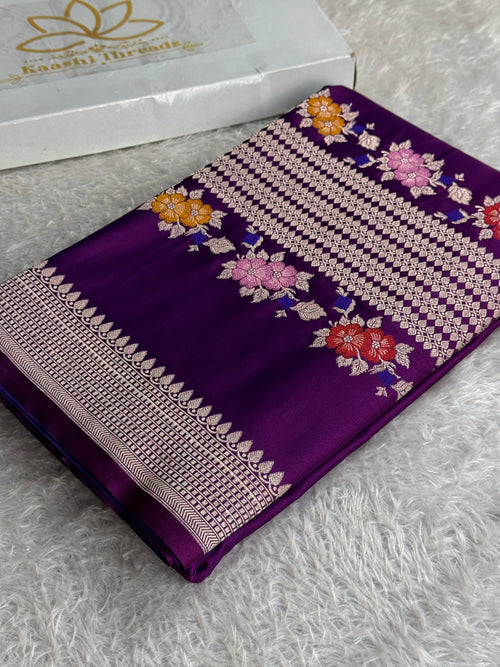 Purple Magenta Mashru Kataan Silk Banarasi Saree with Zari Meenakari Weaving | MKS742