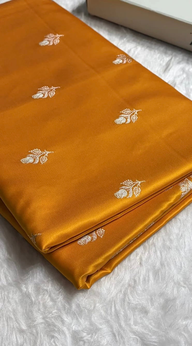 Banarasi Mashru Kataan Silk Saree Featuring Zari Rose Buta Design with Rich Zari Pallu – MKS412
