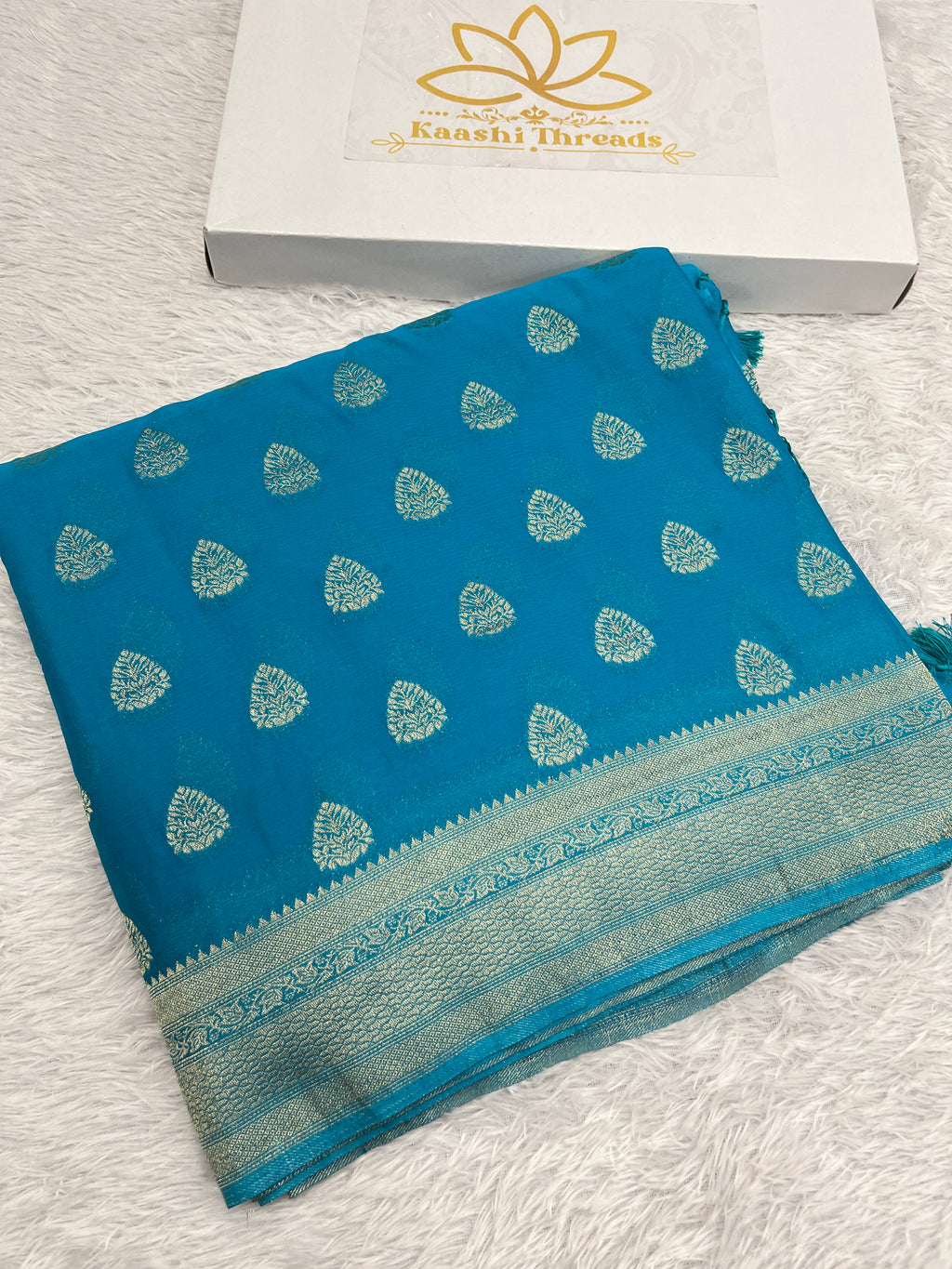 Chinon Silk Buta Zari Firozi Color Saree CN01