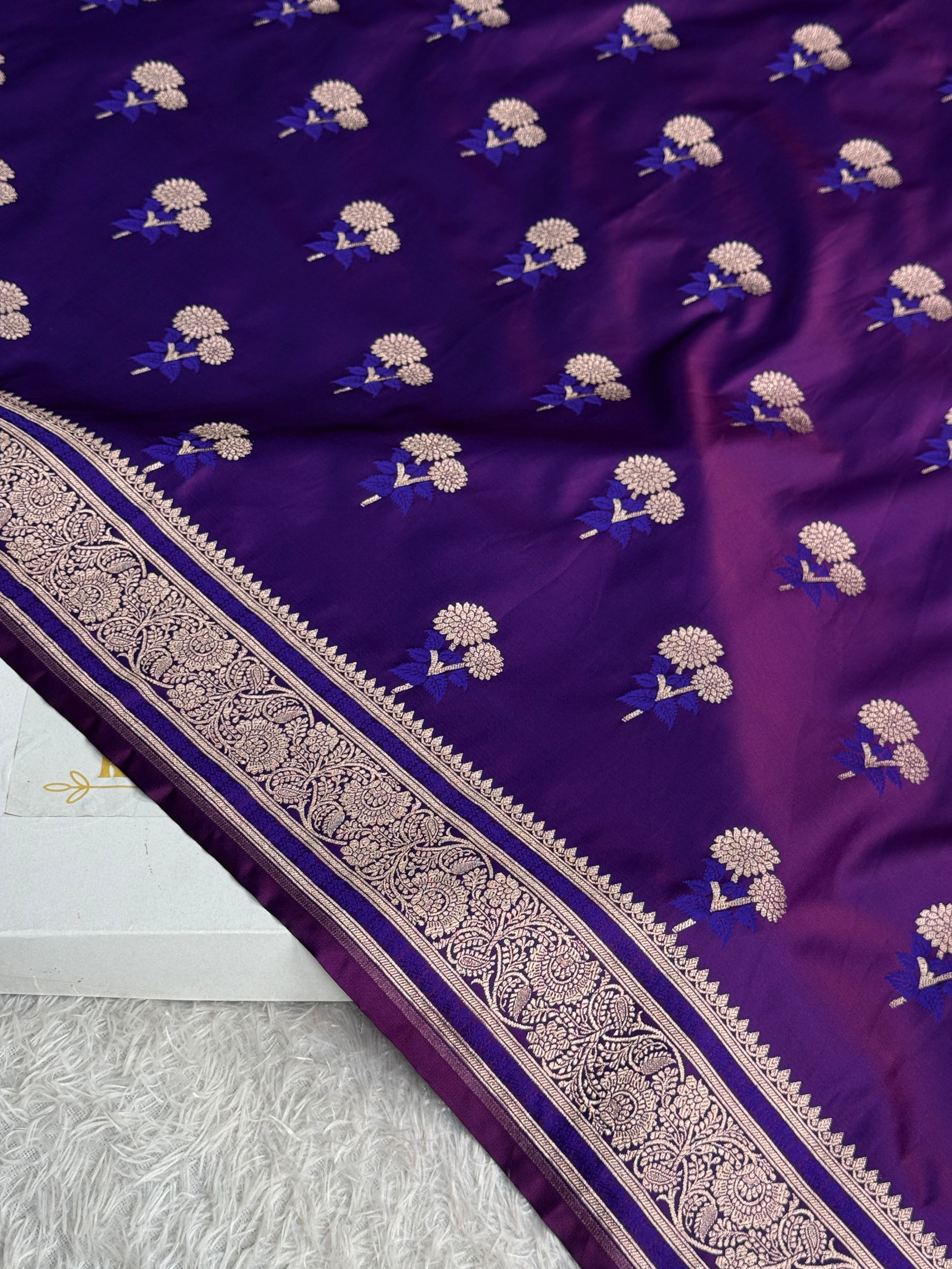 Purple Magenta Dual Shade Mashru Kataan Silk Banarasi Saree | MKS722 | Kaashi Threads