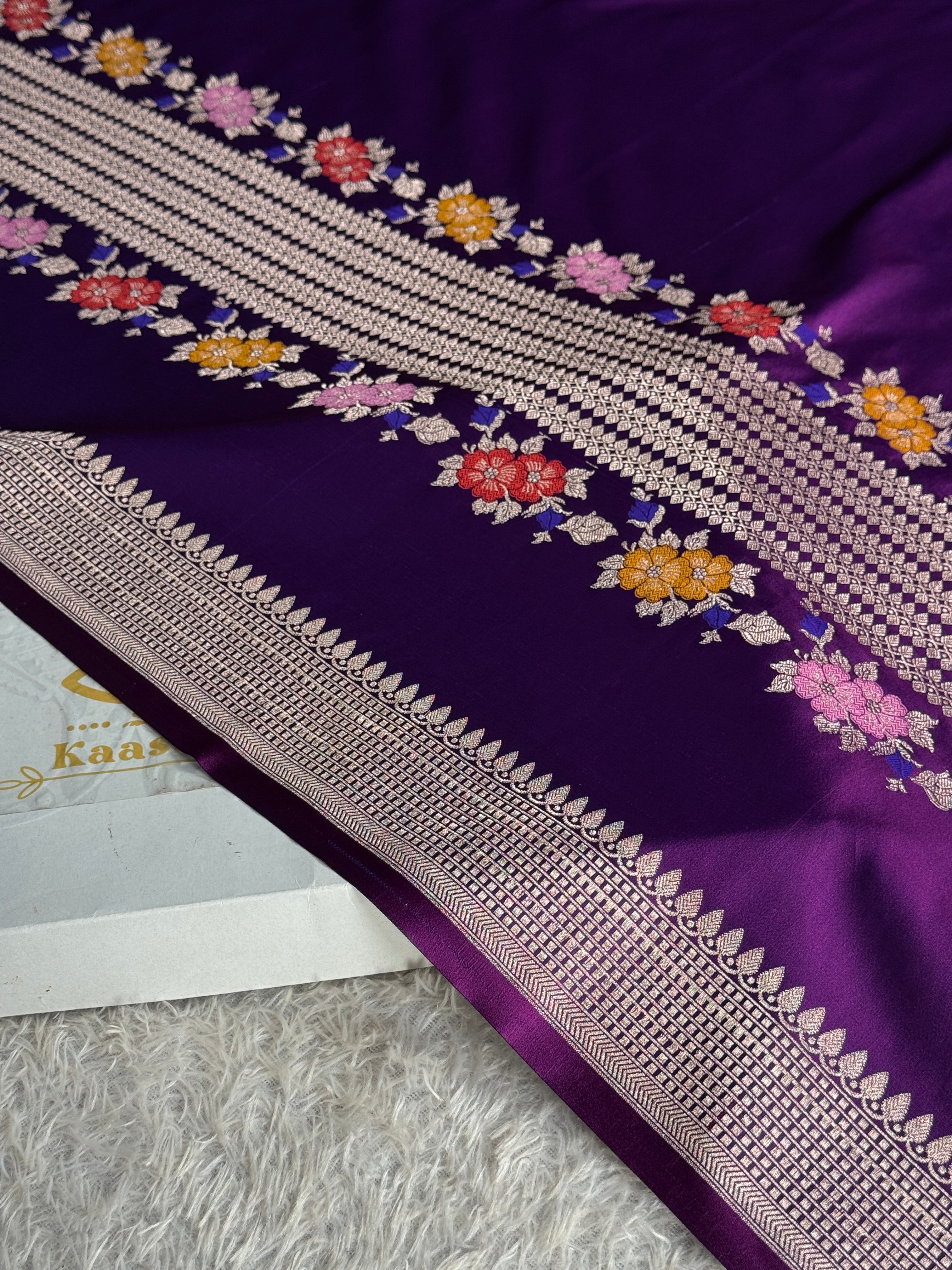 Purple Magenta Mashru Kataan Silk Banarasi Saree with Zari Meenakari Weaving | MKS742