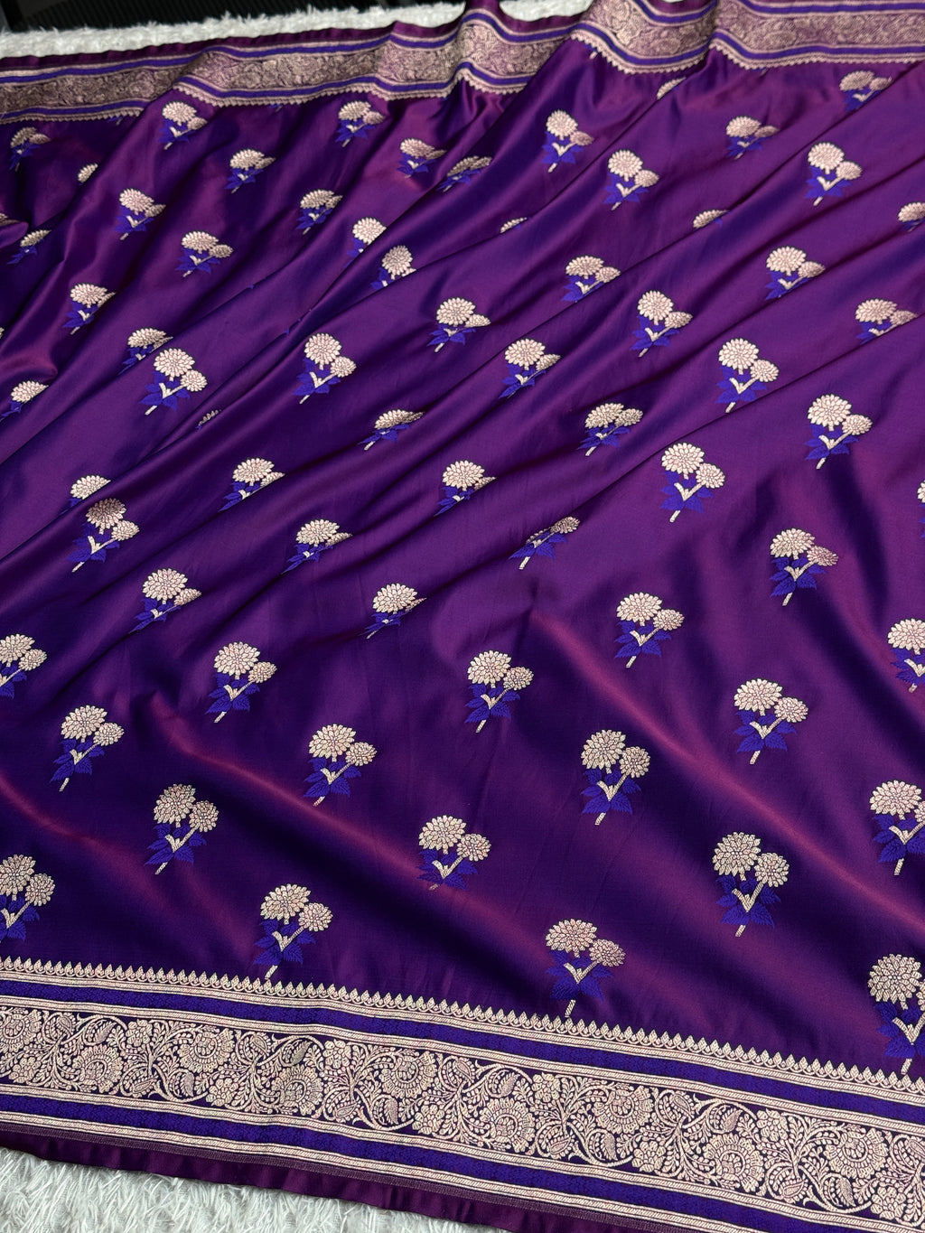 Purple Magenta Dual Shade Mashru Kataan Silk Banarasi Saree | MKS722 | Kaashi Threads