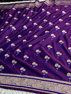 Purple Magenta Dual Shade Mashru Kataan Silk Banarasi Saree | MKS722 | Kaashi Threads