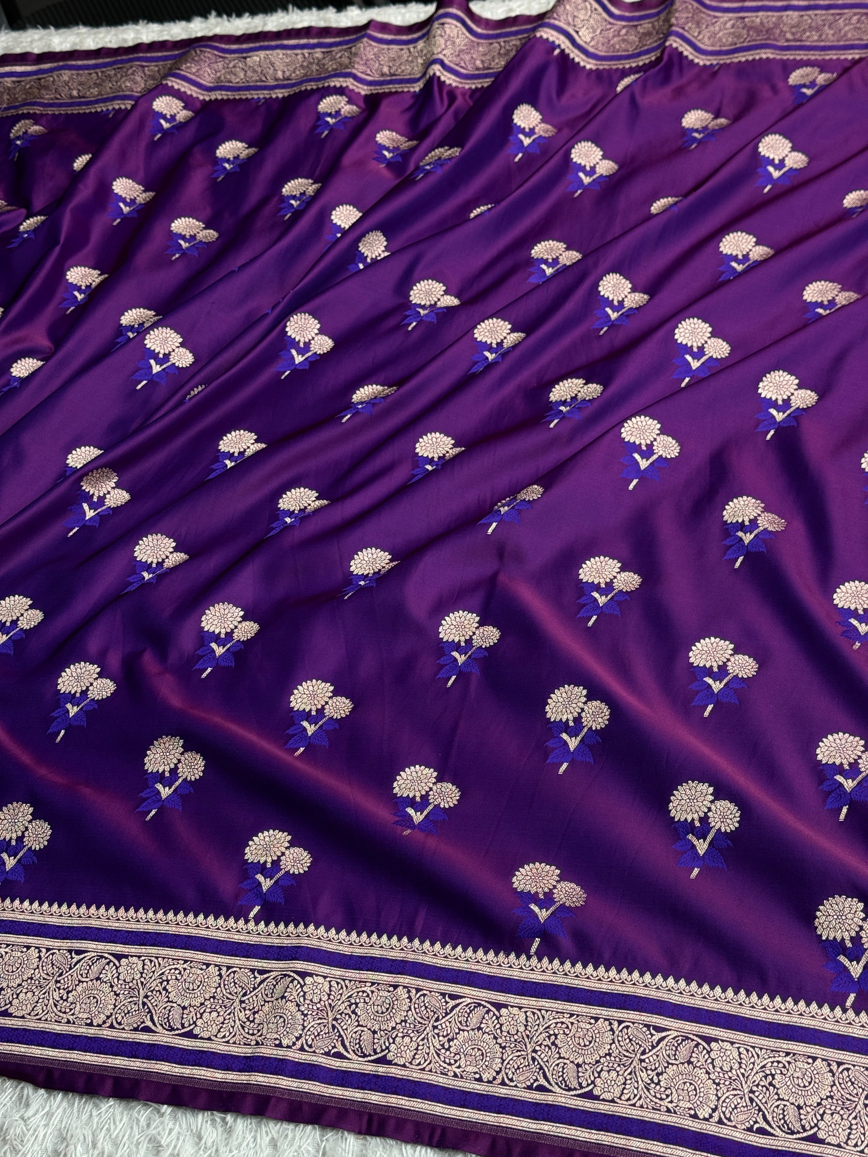Purple Magenta Dual Shade Mashru Kataan Silk Banarasi Saree | MKS722 | Kaashi Threads