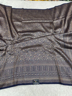 Navy Blue Banarasi Dupion Silk Saree with Embossed Antique Zari Weaving & Rich Antique Zari Pallu | STF87