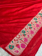 Banarasi Mashru Kataan Silk Saree Sea Green with Red Paithani Border | MKS743