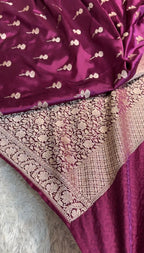 Wine Banarasi Mashru Silk Saree with Jacquard Fancy Buta Weave MKS091