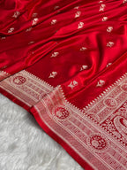 MKS305 Banarasi Mashru Silk Saree with Buta Pattern – Black, Red, Green, Yellow & Orange