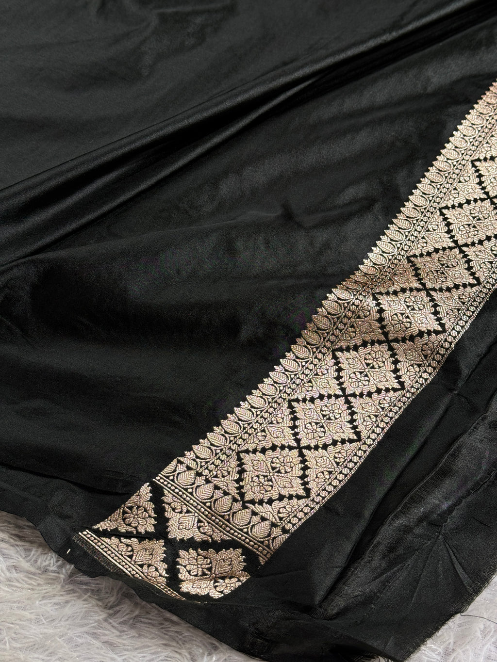 Banarasi Black Mashru Silk Saree with Zari Woven Meena Work – MKS361
