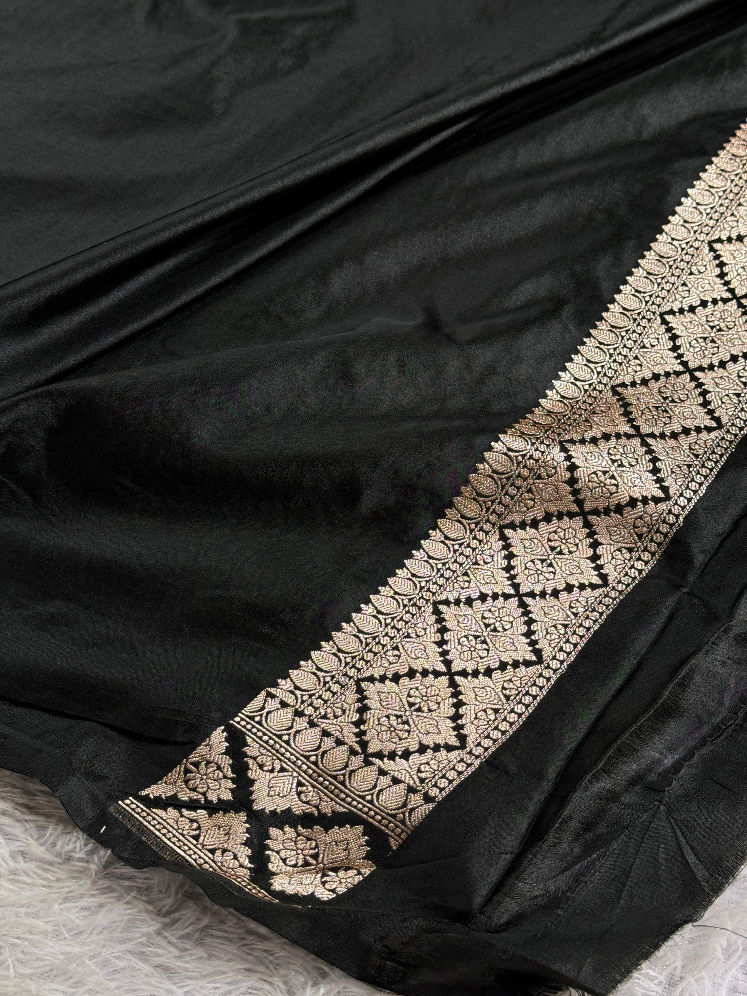 Banarasi Black Mashru Silk Saree with Zari Woven Meena Work – MKS361