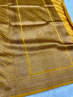 Banarasi Yellow Dupion Silk Saree with Embossed Antique Zari Weaving & Rich Antique Zari Pallu | STF57