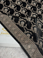 Royal Black Mashru Kataan Silk Banarasi Saree with Silver Meenakari Jaal | MKS714
