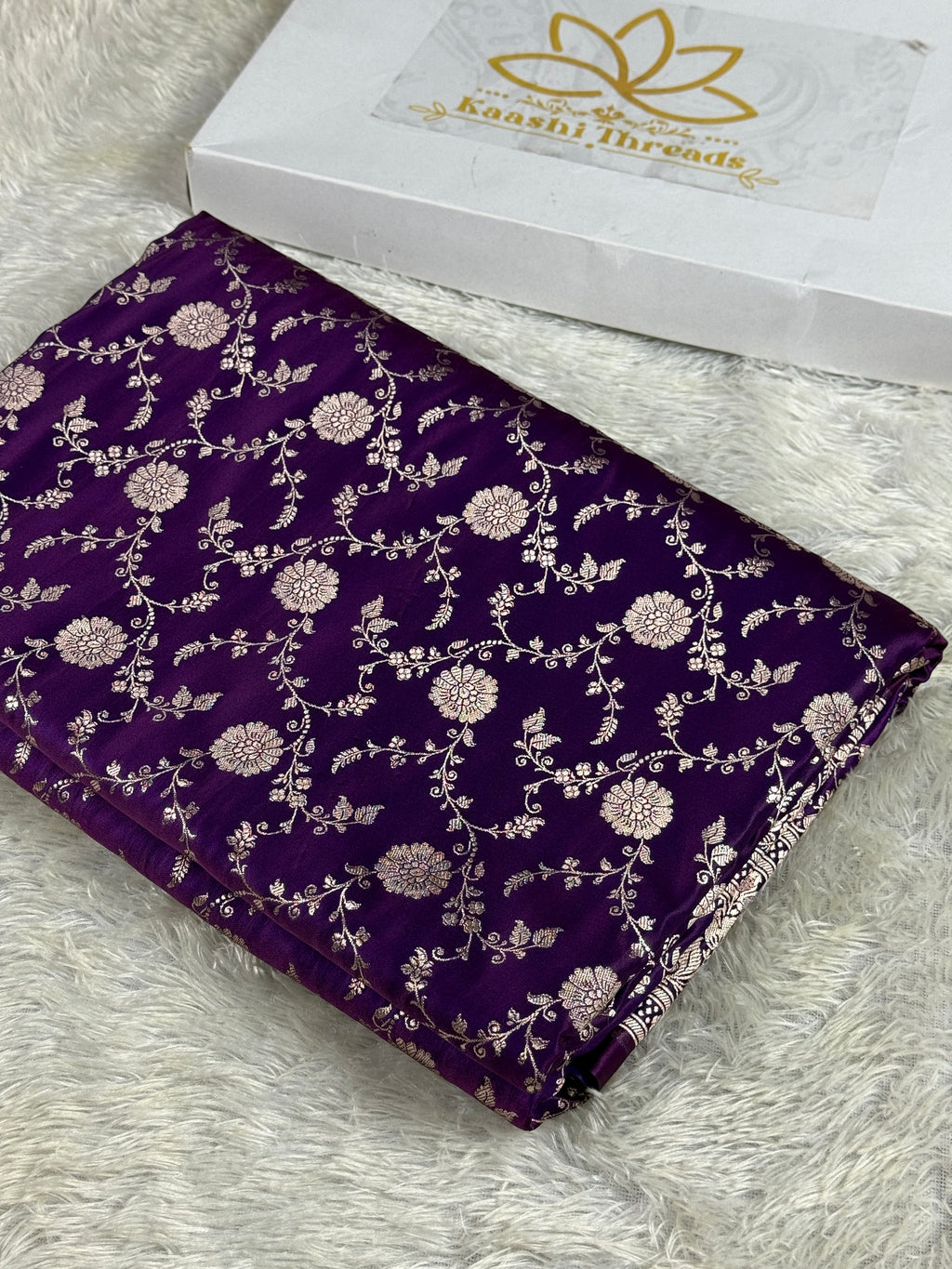 Royal Purple Jangla Woven Mashru Kataan Silk Banarasi Saree with Rich Jacquard Pallu – MKS502
