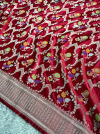 Cherish Red Mashru Kataan Silk Saree with Meenakari Jaal Woven Design & Rich Zari Pallu | MKS621