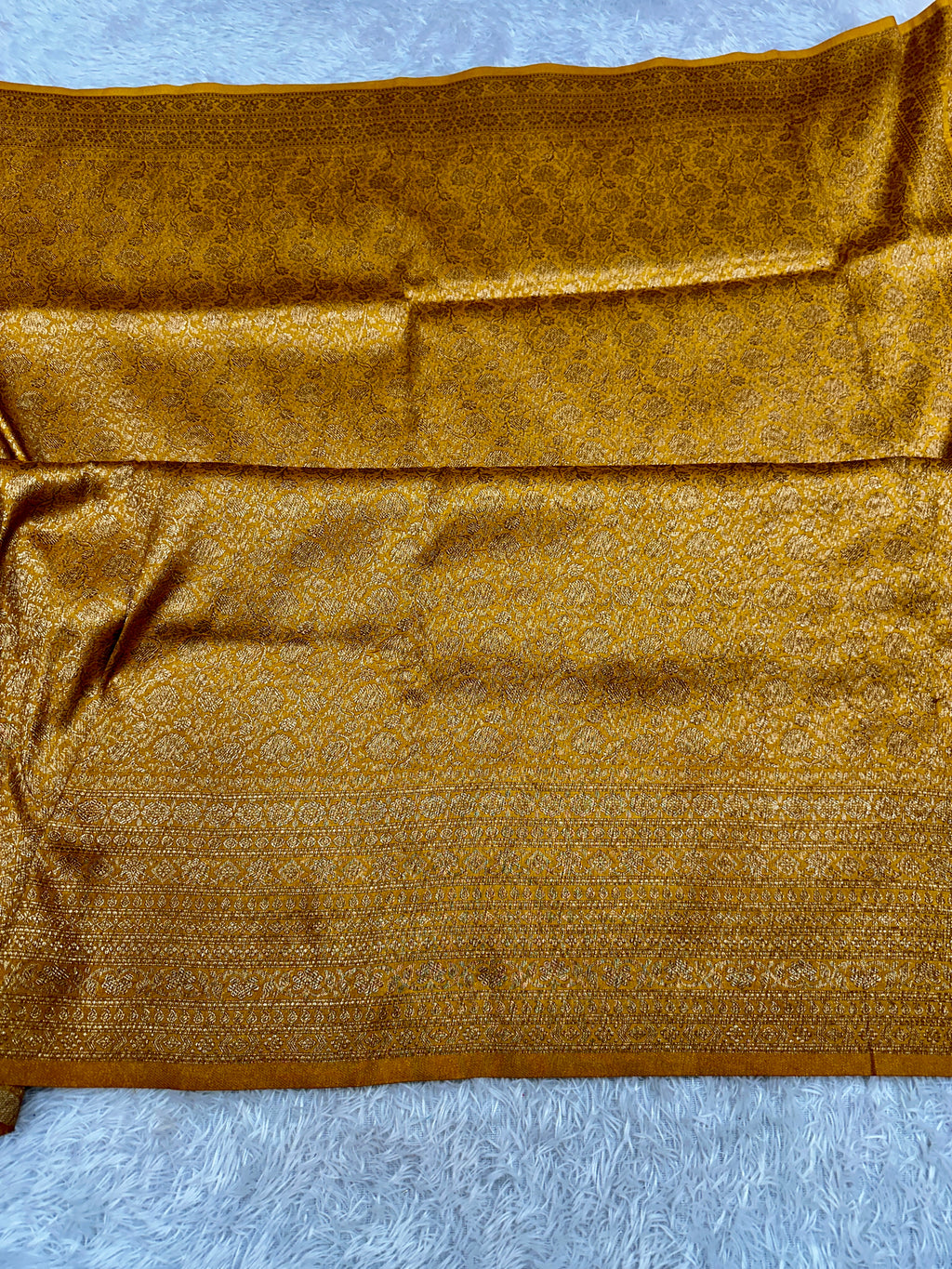 Mustard Yellow Banarasi Dupion Silk Saree with Embossed Antique Zari Weaving & Rich Antique Zari Pallu | STF61