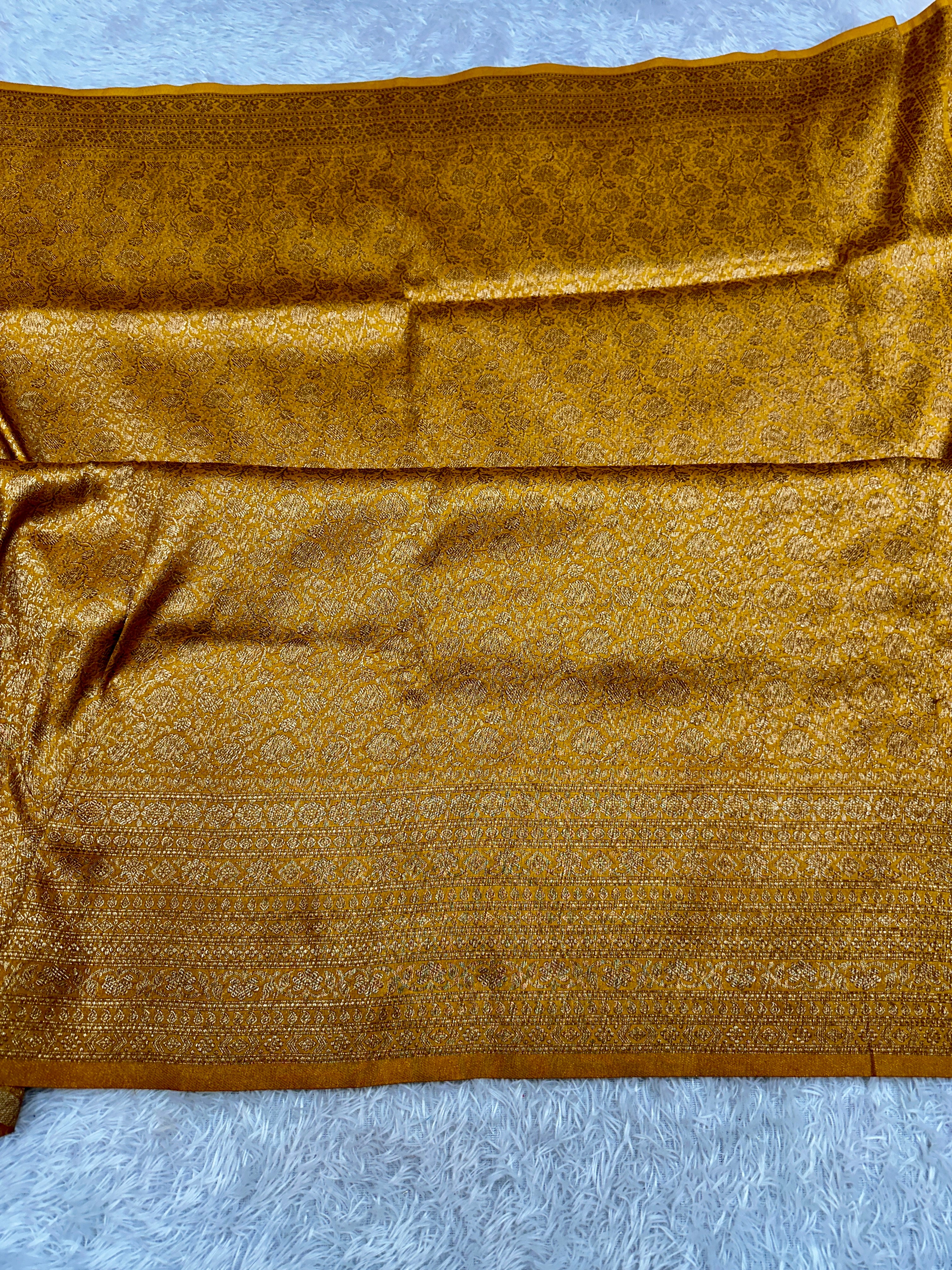 Mustard Yellow Banarasi Dupion Silk Saree with Embossed Antique Zari Weaving & Rich Antique Zari Pallu | STF61