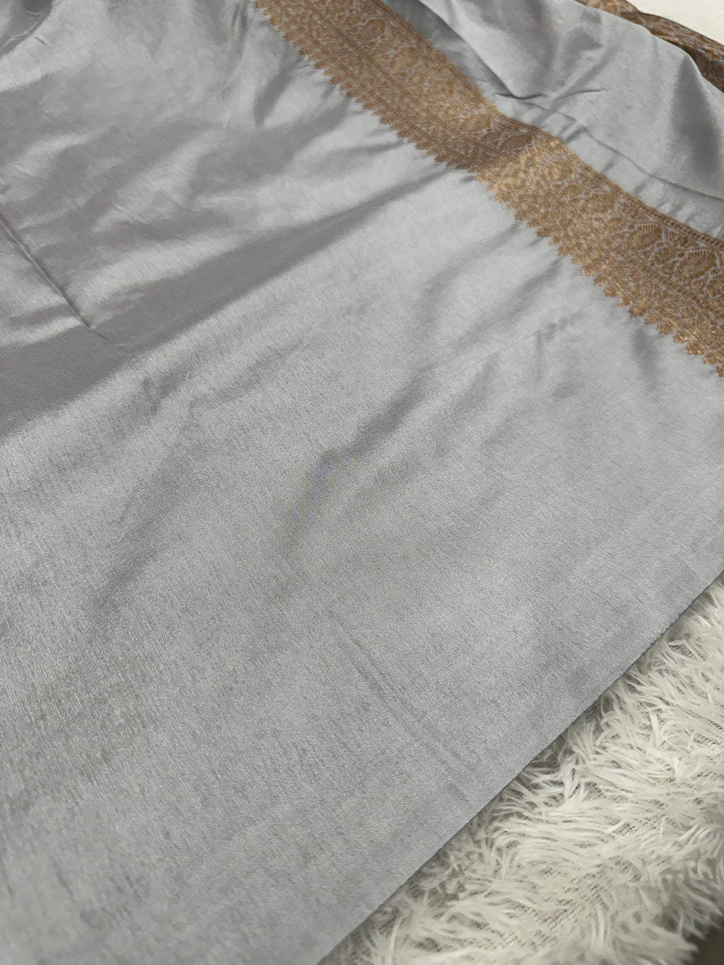 Grey Banarasi Dupion Silk Saree with Embossed Antique Zari Weaving & Rich Antique Zari Pallu | STF71