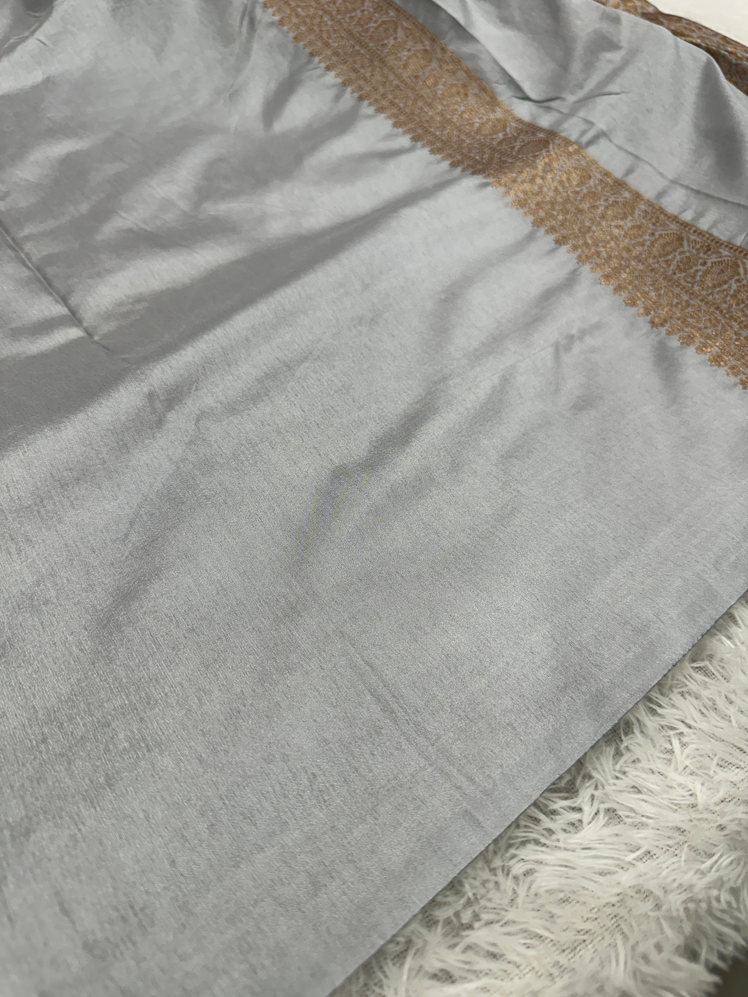 Grey Banarasi Dupion Silk Saree with Embossed Antique Zari Weaving & Rich Antique Zari Pallu | STF71