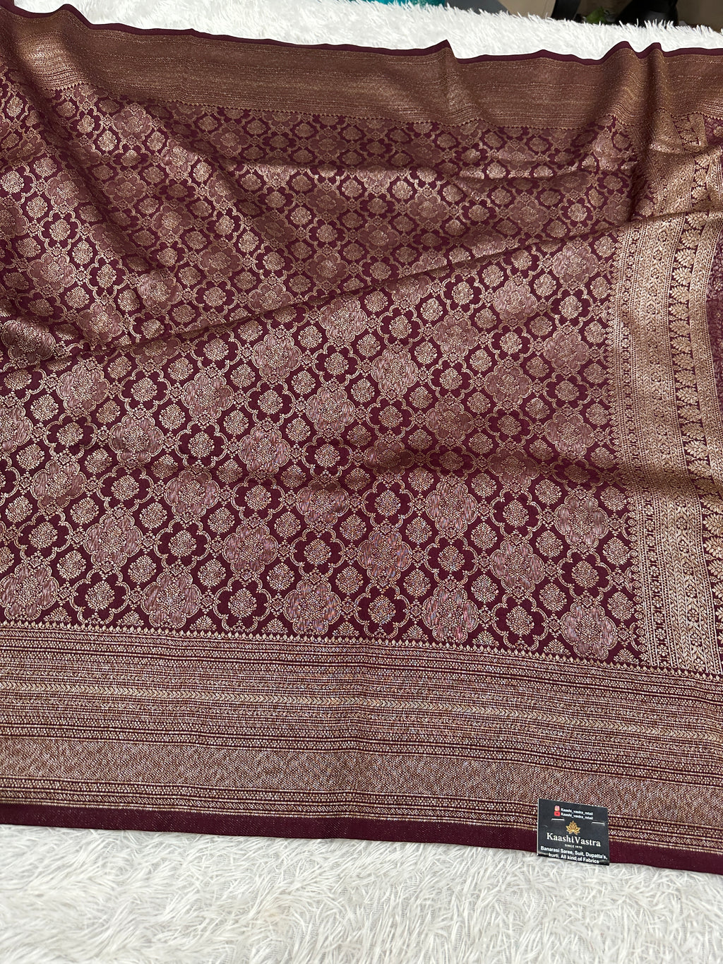 Wine Banarasi Dupion Silk Saree with Embossed Antique Zari Weaving & Rich Antique Zari Pallu | STF99