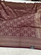 Wine Banarasi Dupion Silk Saree with Embossed Antique Zari Weaving & Rich Antique Zari Pallu | STF99