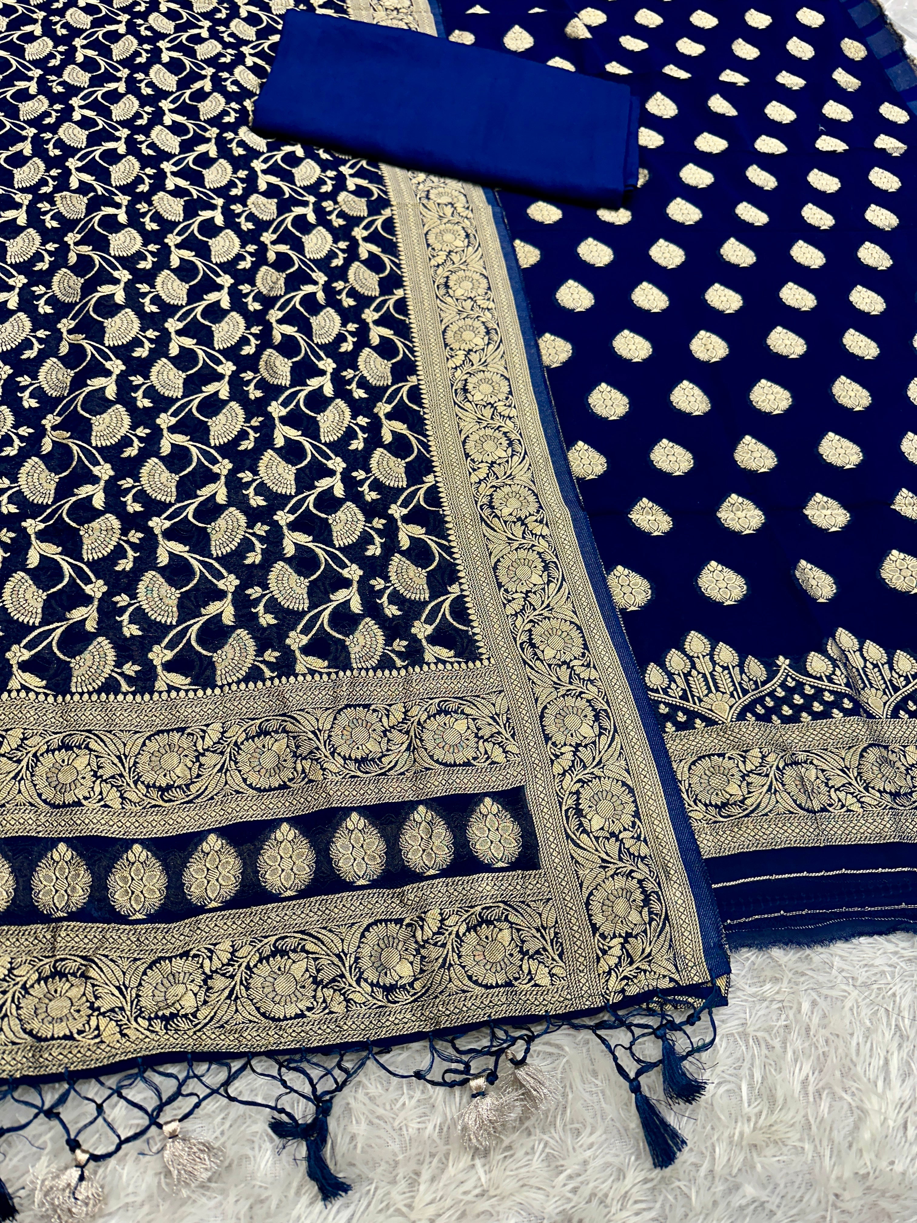 Banarasi Jacquard Zari Georgette Suit Dress – 3 Pc Set MSS21