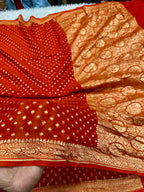 Pure Natural Silk Khaddi Georgette Saree – Orange | Jaal Woven Design PSG11