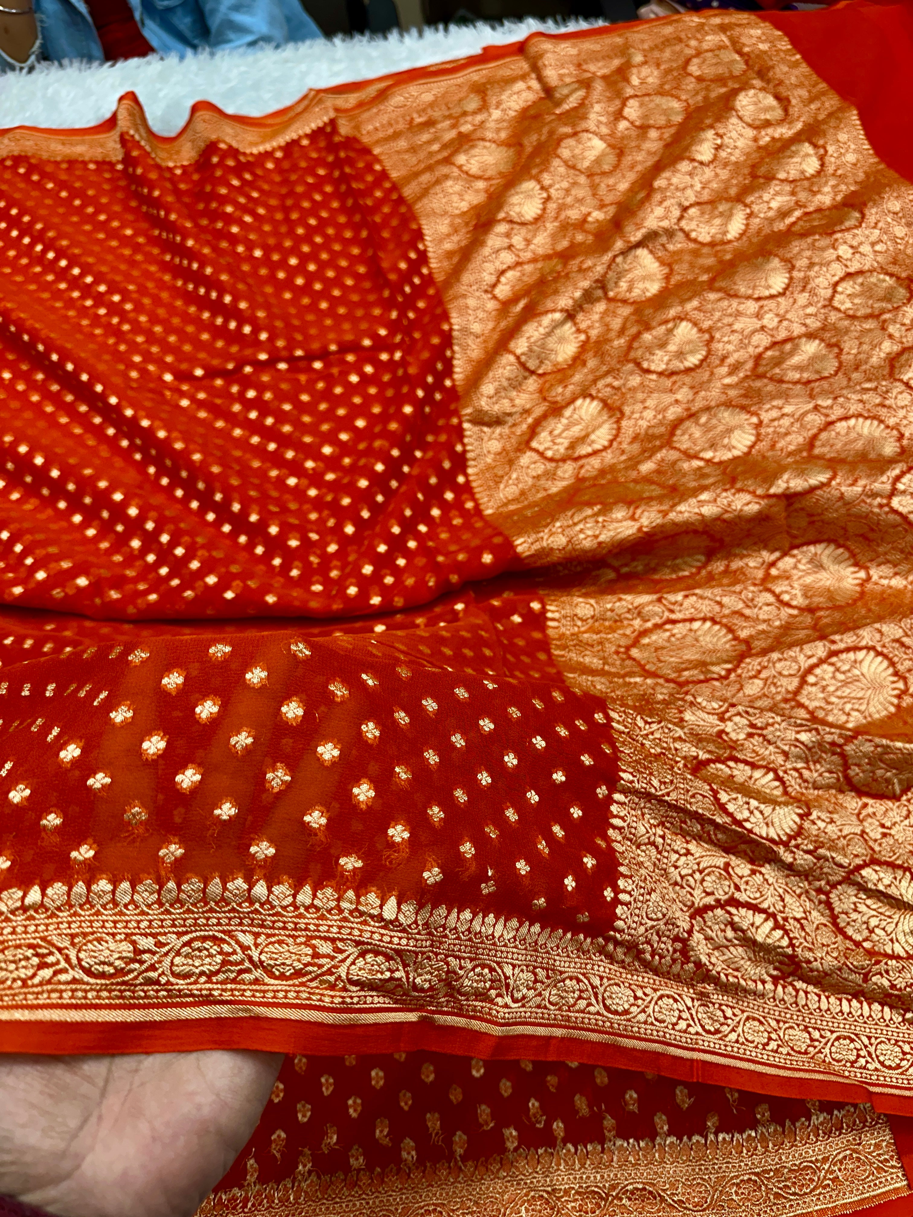 Pure Natural Silk Khaddi Georgette Saree – Orange | Jaal Woven Design PSG11