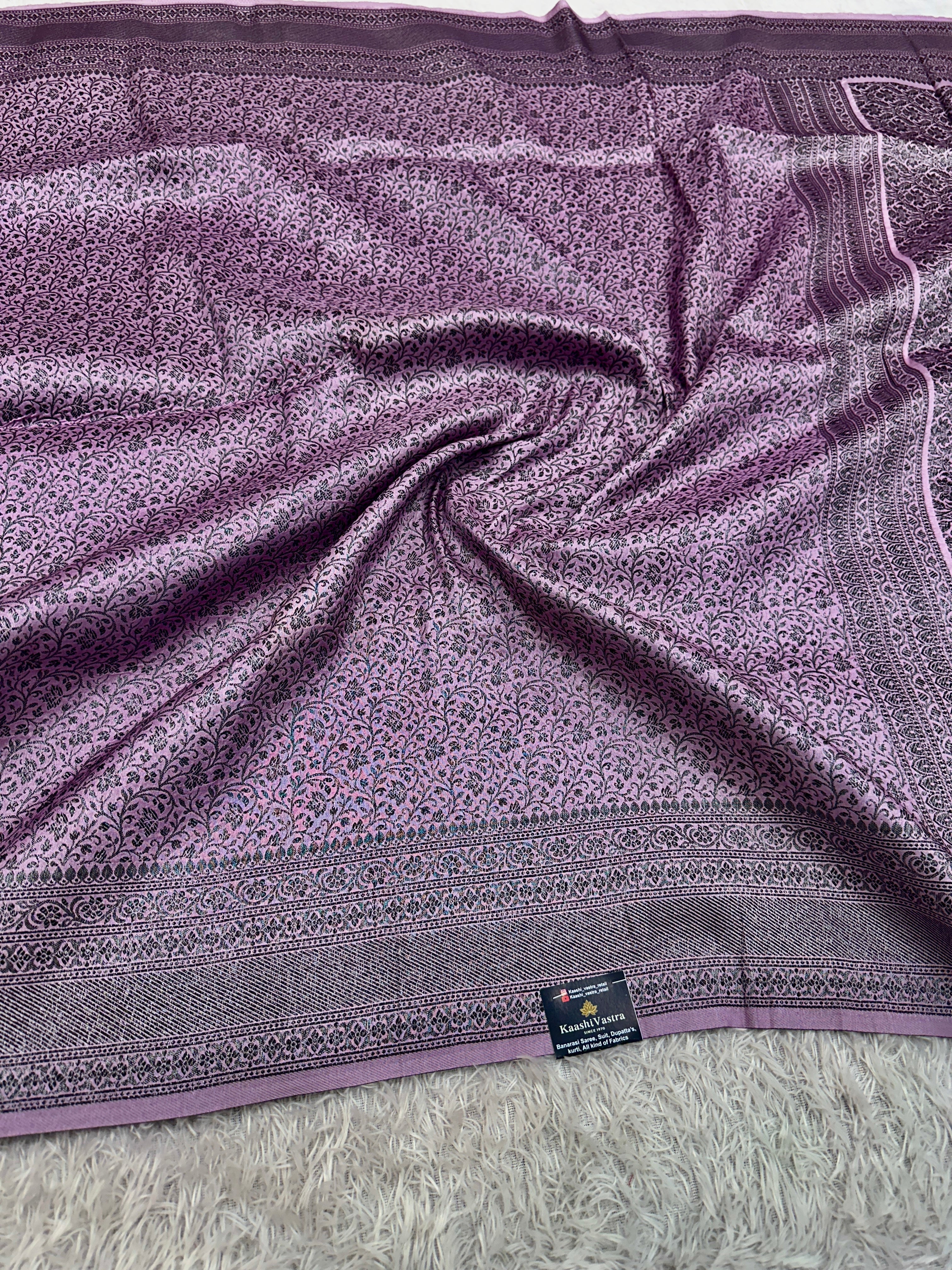 STF52 – Graceful Lavender Dupion Saree with All-Over Floral Woven Designs