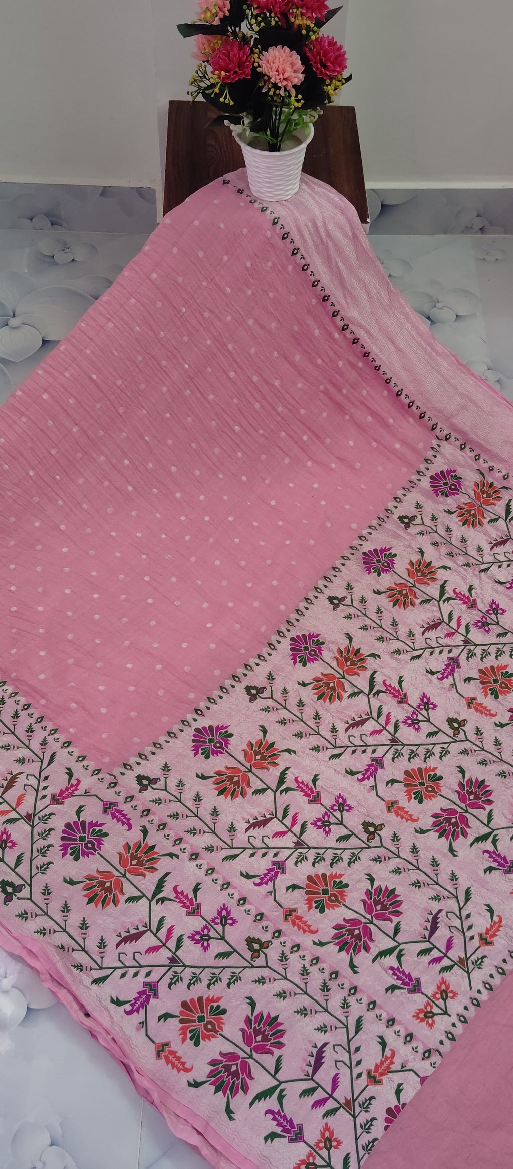 Pure Silk Tussar Banarasi Saree with All-over Meenakari Jaal Woven Pattern TSS12