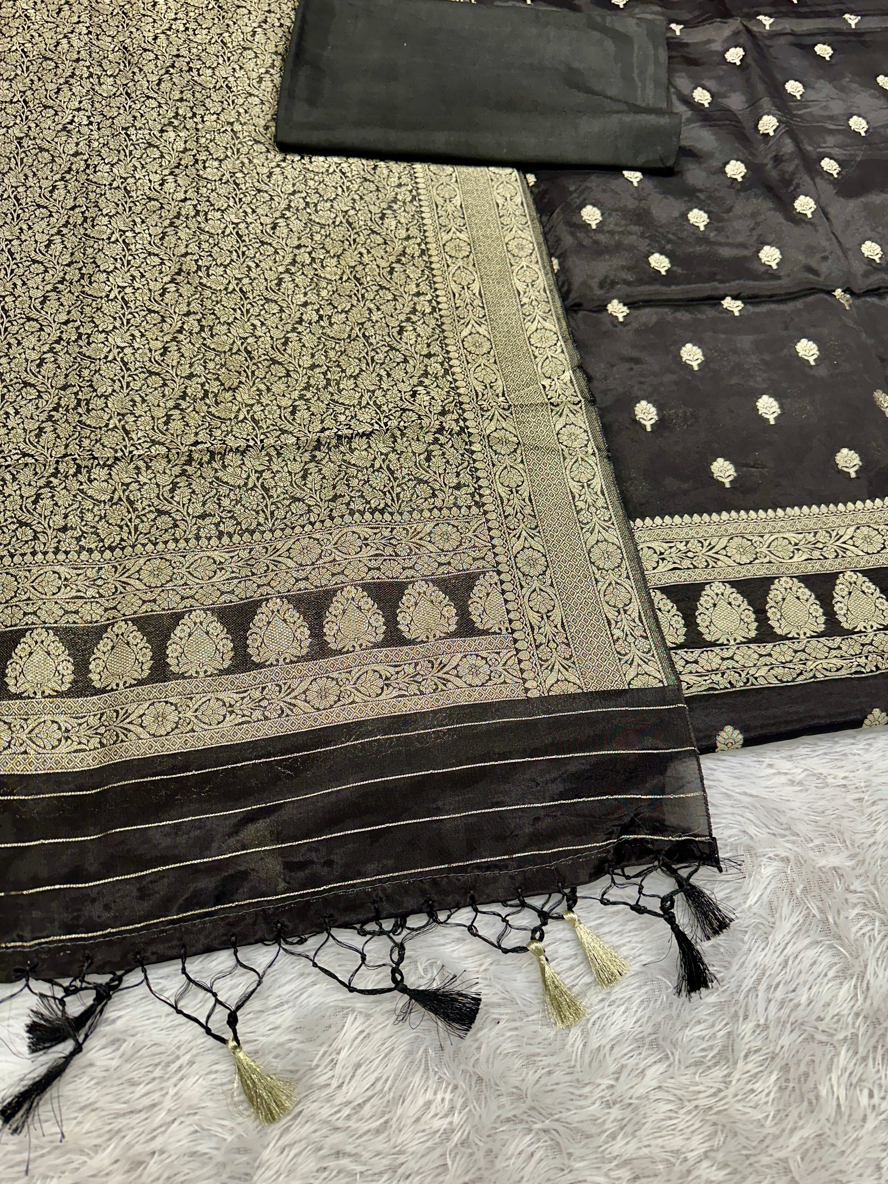 ✨ Banarasi Jacquard Gap Buti HO Silk 3-Piece Unstitched Dress Material MSS15