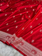 MKS305 Banarasi Mashru Silk Saree with Buta Pattern – Black, Red, Green, Yellow & Orange