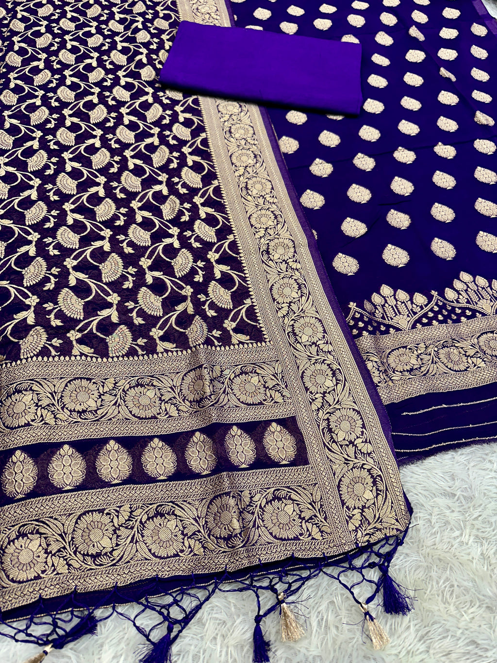 Banarasi Jacquard Zari Georgette Suit Dress – 3 Pc Set MSS21