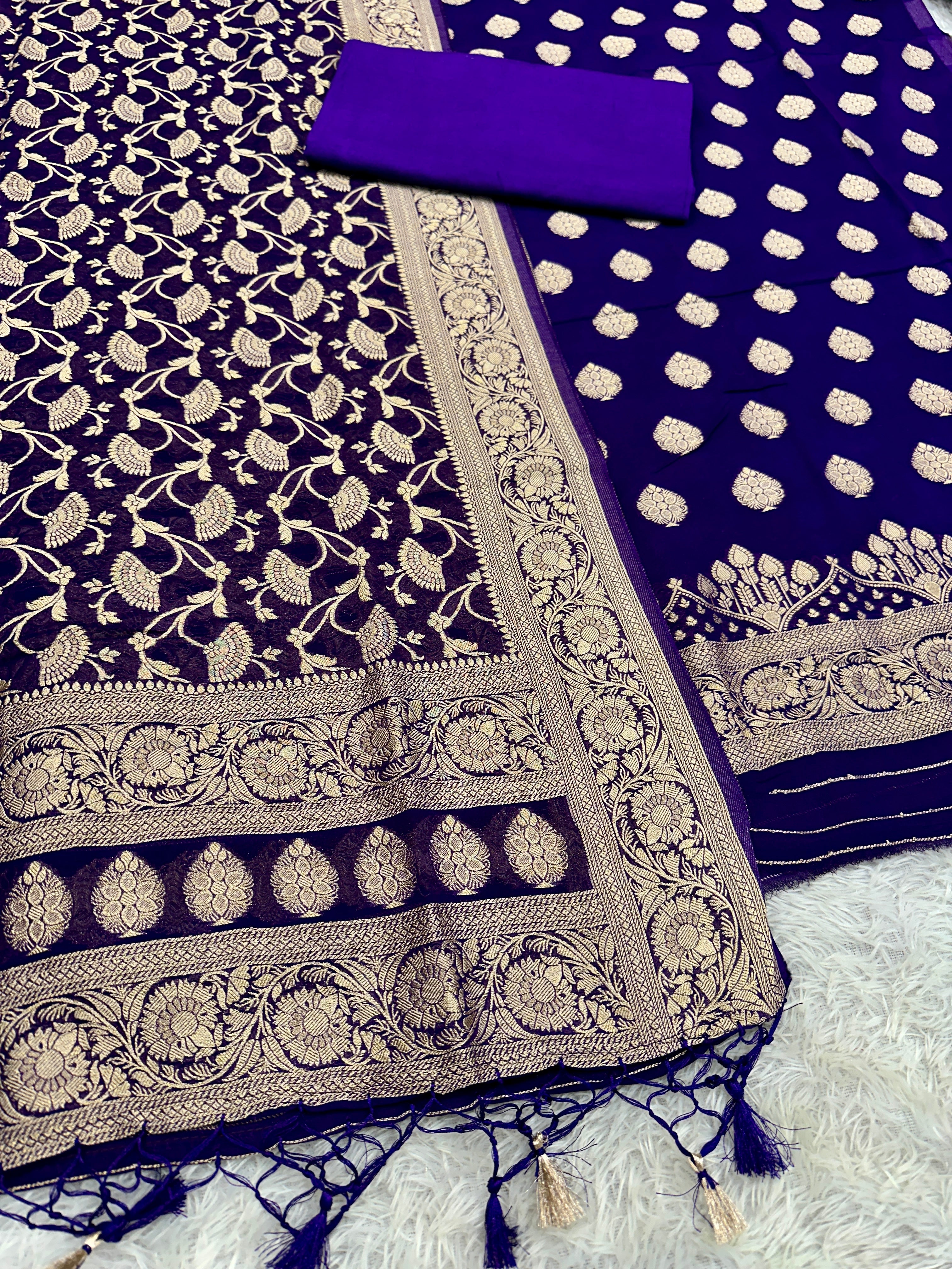 Banarasi Jacquard Zari Georgette Suit Dress – 3 Pc Set MSS21