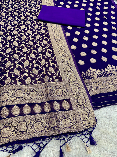 Banarasi Jacquard Zari Georgette Suit Dress – 3 Pc Set MSS21