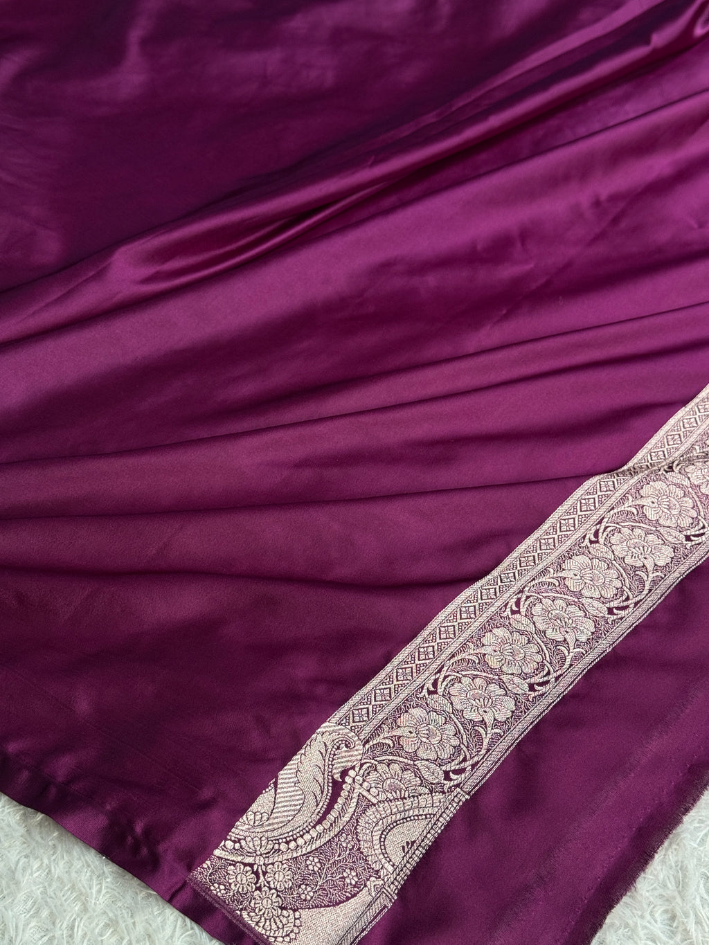 Magenta Mashru Kataan Silk Banarasi Jaal Woven Saree with Rich Zari Pallu – MKS733